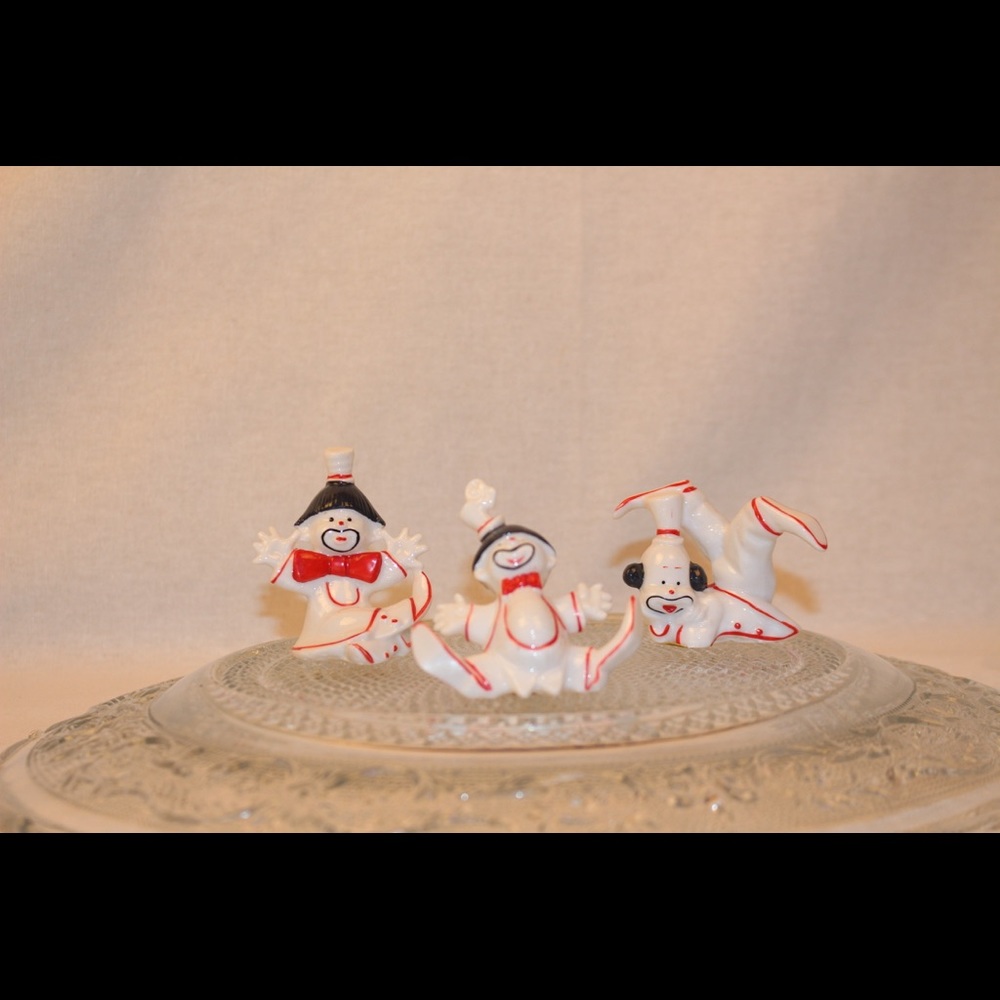 Clown Figurines {3} Made Of Genuine Bone China In Taiwan